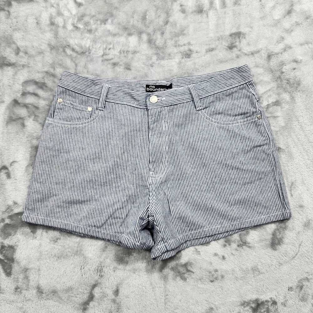 Vintage No‎ Boundaries Shorts Womens 13 Juniors Blue Houndstooth Denim Hot Pants